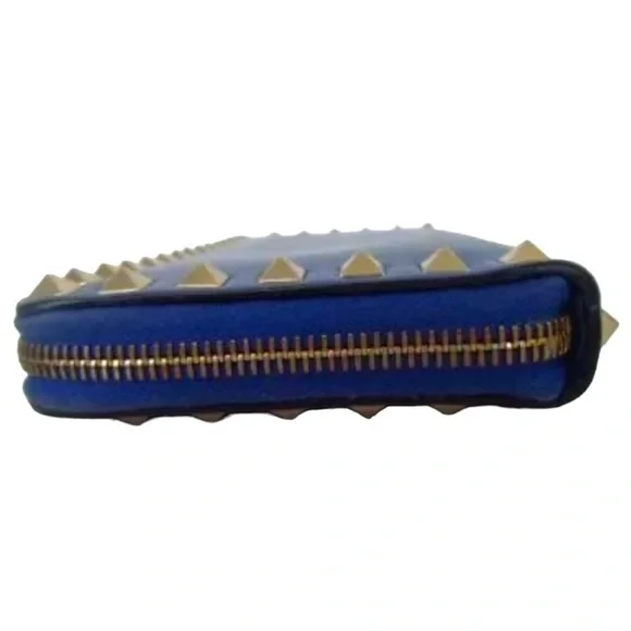 Valentino Blue Leather Rockstud Zip Around Wallet